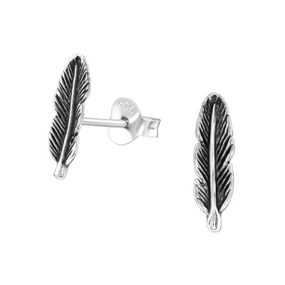 Silver Feather Ear Studs