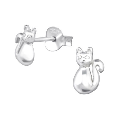 Cat Sterling Silver Ear Studs