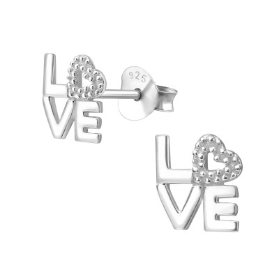 Silver Love Ear Studs