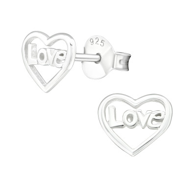 Silver Love Heart Ear Studs