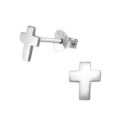 Cross Sterling Silver Ear Studs