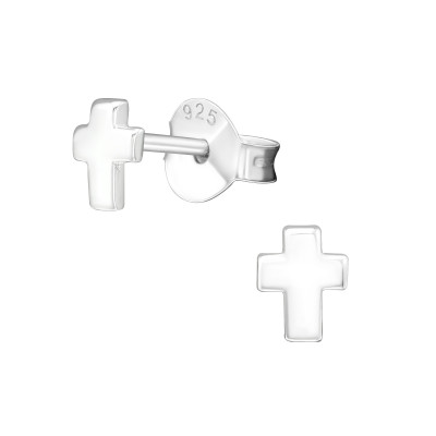 Silver Cross Ear Studs