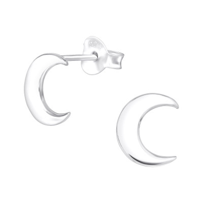 Crescent Moon Sterling Silver Ear Studs