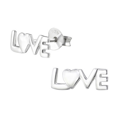 Silver LOVE Ear Studs