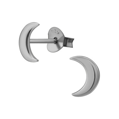 Silver Moon Ear Studs