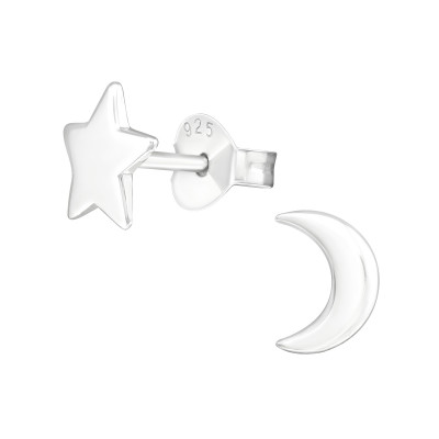 Silver Star and Moon Ear Studs