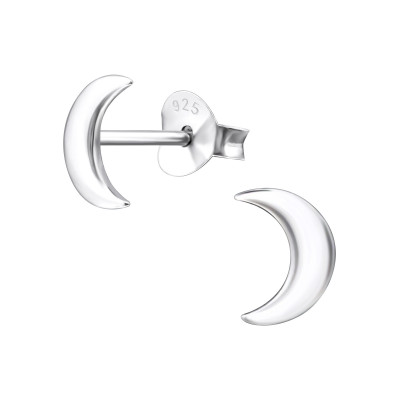Silver Crescent Moon Ear Studs