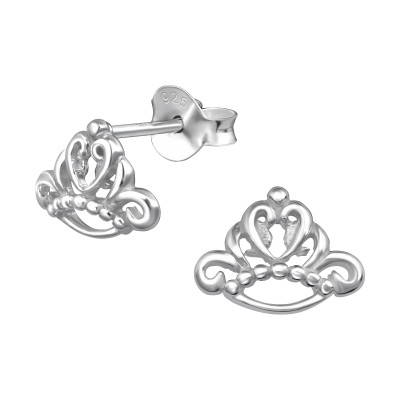 Silver Crown Ear Studs