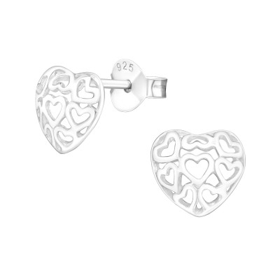 Silver Filigree Heart Ear Studs