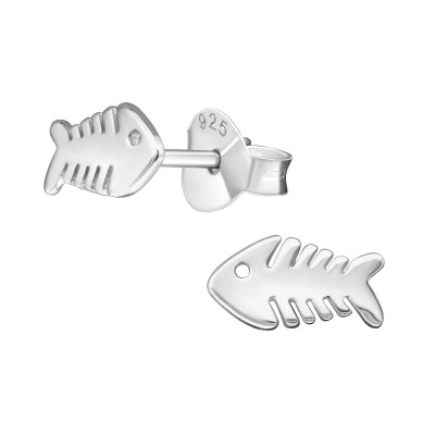 Silver Fishbone Ear Studs