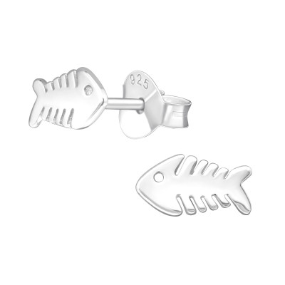 Silver Fishbone Ear Studs