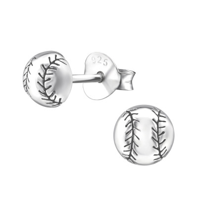 Silver Baseball Ear Studs