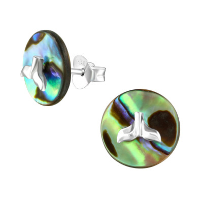 Silver Whale Tail Ear Studs with Imitation Stone