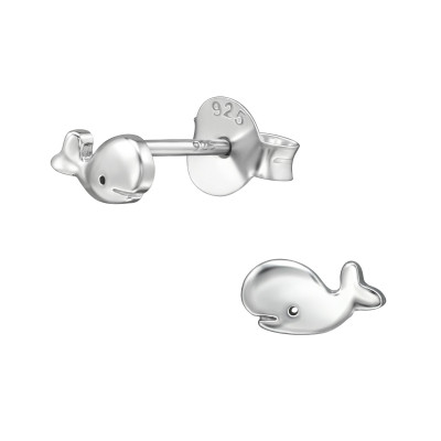 Silver Whale Ear Studs