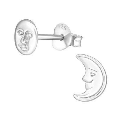 Silver Moon and Star Ear Studs