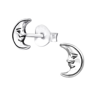 Silver Crescent Moon Ear Studs