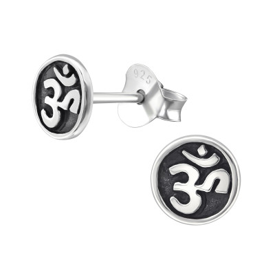 Silver Om Symbol Ear Studs