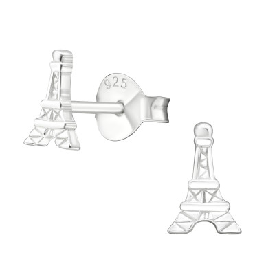 Silver Eiffel Tower Ear Studs