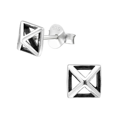 Silver Square Ear Studs