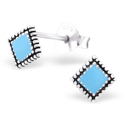 Silver Square Ear Studs with Epoxy