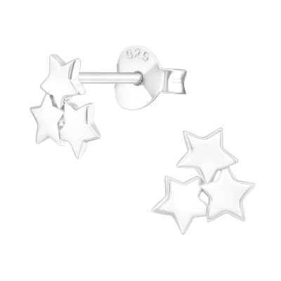 Silver Triple Star Ear Studs