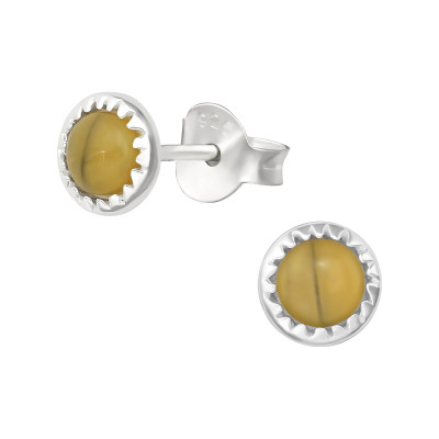 Round Sterling Silver Ear Studs with Shell/Imitation Stone