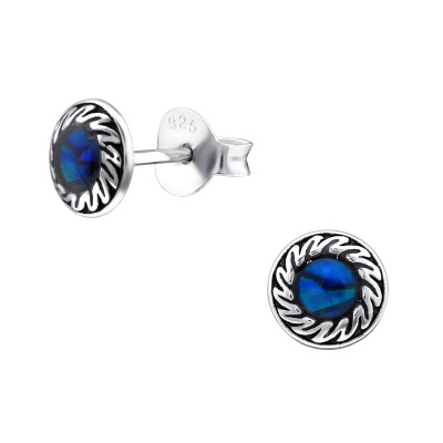 Silver Round Ear Studs with Epoxy and Imitation Stone