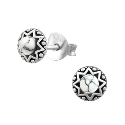 Silver Bali Ear Studs with Imitation Stone