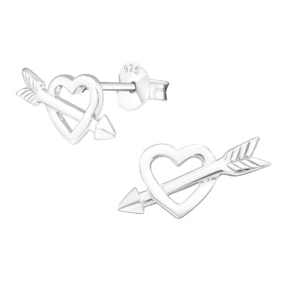 Silver Heart and Arrow Ear Studs