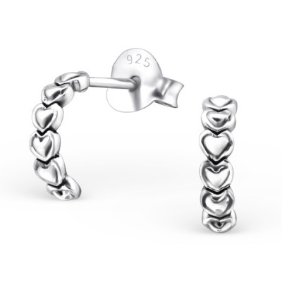 Silver Double Heart Ear Studs