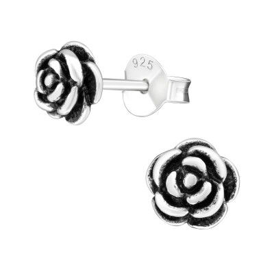 Silver Rose Ear Studs