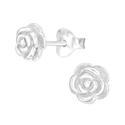 Silver Rose Ear Studs