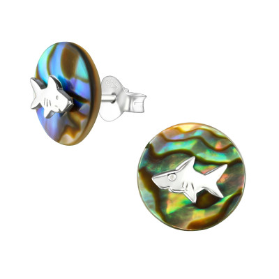 Silver Shark Ear Studs with Imitation Stone