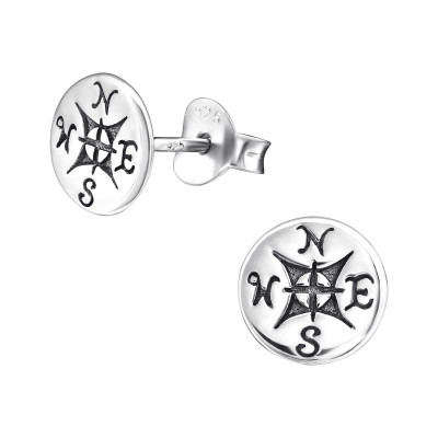 Silver Compass Ear Studs