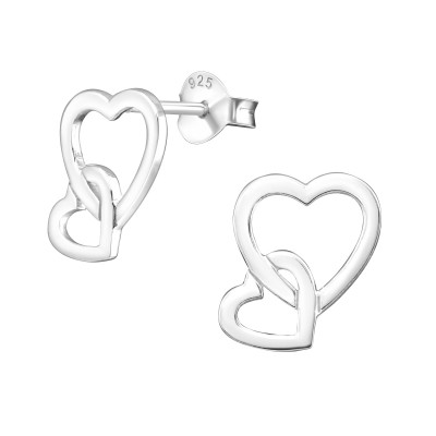 Silver Double Heart Ear Studs