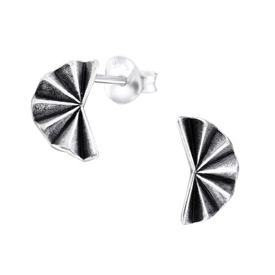 Silver Folding Fan Ear Studs