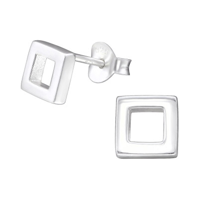 Silver Square Ear Studs