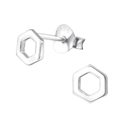 Silver Hexagon Ear Studs