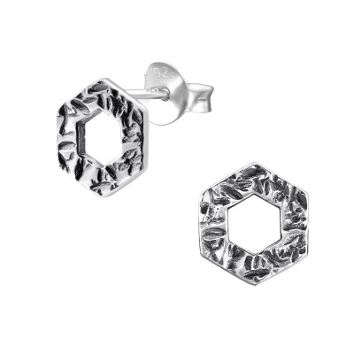 Silver Hexagon Ear Studs