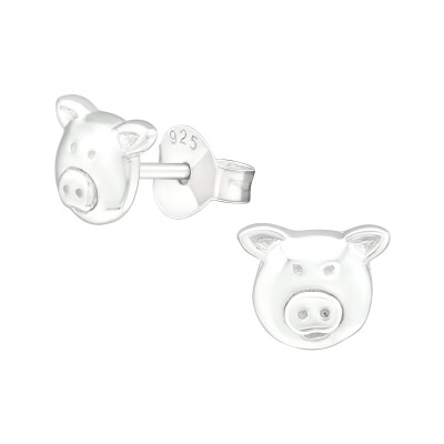 Silver Pig Ear Studs