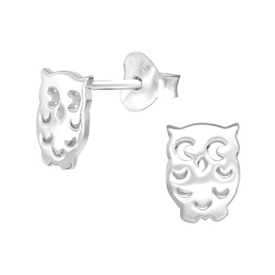 Silver Owl Ear Studs