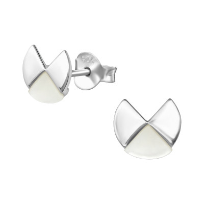 Silver Geometric Ear Studs with Imitation Stone