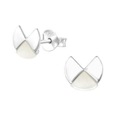 Silver Geometric Ear Studs with Imitation Stone