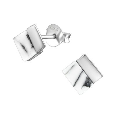 Square Sterling Silver Ear Studs with Shell/Imitation Stone