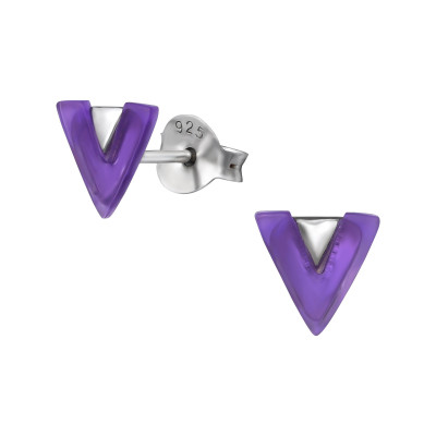 Triangle Sterling Silver Ear Studs with Shell/Imitation Stone