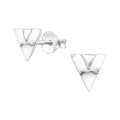 Silver Triangle Ear Studs with Imitation Stone