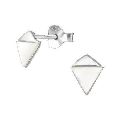 Geometric Sterling Silver Ear Studs with Shell/Imitation Stone