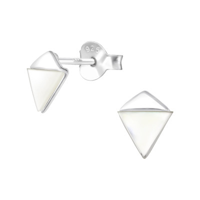 Geometric Sterling Silver Ear Studs with Shell/Imitation Stone