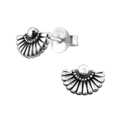 Silver Folding Fan Ear Studs