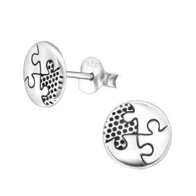 Silver Jigsaw Ear Studs